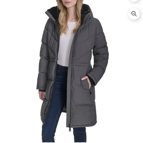 NWT - DKNY Women's Long Gray Puffer Jacket Size M - Picture 3 of 15